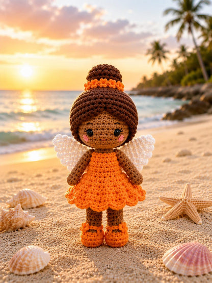 Handmade Crochet Brown Skin Angel Doll, Amigurumi Fairy Doll, Guardian Angel Gift, Nursery Decor, Baby Shower Gift, Angel Keepsake