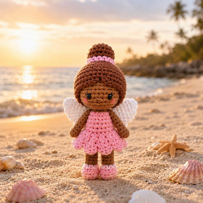 Handmade Crochet Brown Skin Angel Doll, Amigurumi Fairy Doll, Guardian Angel Gift, Nursery Decor, Baby Shower Gift, Angel Keepsake