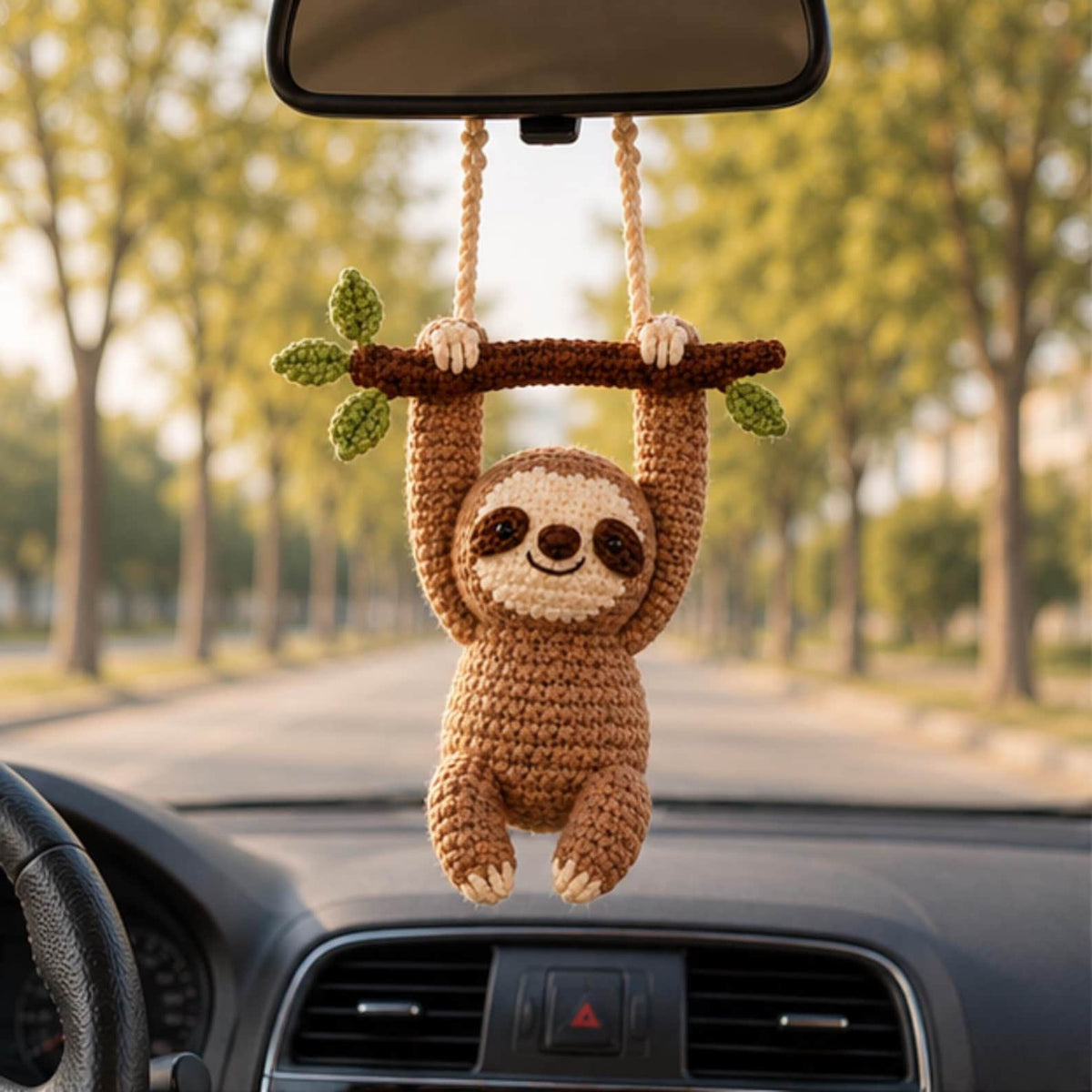 Crochet Sloth Car Charm Hanging, Cute Rear View Mirror Ornament, Handmade Amigurumi Car Accessory, Car Decor, Cute Gift for Her,Friend Gift