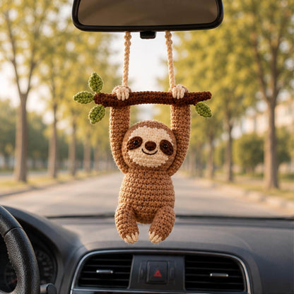Crochet Sloth Car Charm Hanging, Cute Rear View Mirror Ornament, Handmade Amigurumi Car Accessory, Car Decor, Cute Gift for Her,Friend Gift