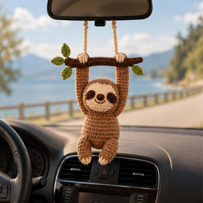 Crochet Sloth Car Charm Hanging, Cute Rear View Mirror Ornament, Handmade Amigurumi Car Accessory, Car Decor, Cute Gift for Her,Friend Gift