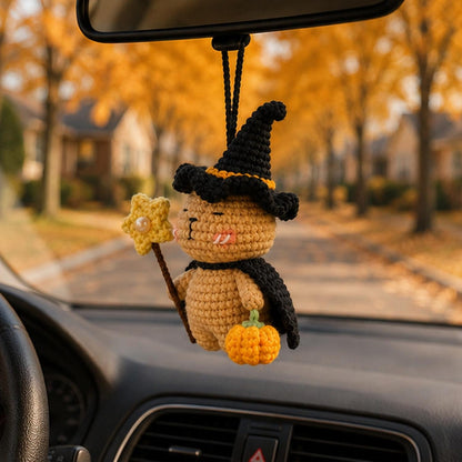 Crochet Capybara Witch Car Hanging Ornament, Halloween Rearview Mirror Charm, Handmade Fall Decor, Spooky Amigurumi Gift, Cute Friends Gift