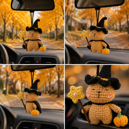 Crochet Capybara Witch Car Hanging Ornament, Halloween Rearview Mirror Charm, Handmade Fall Decor, Spooky Amigurumi Gift, Cute Friends Gift