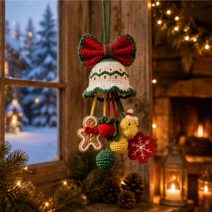 Crochet Christmas Bell Car Ornament, Hanging Charm, Holiday Rearview Mirror Decor, Handmade Gift, Stocking Stuffer Gift for Her,Friend Gift