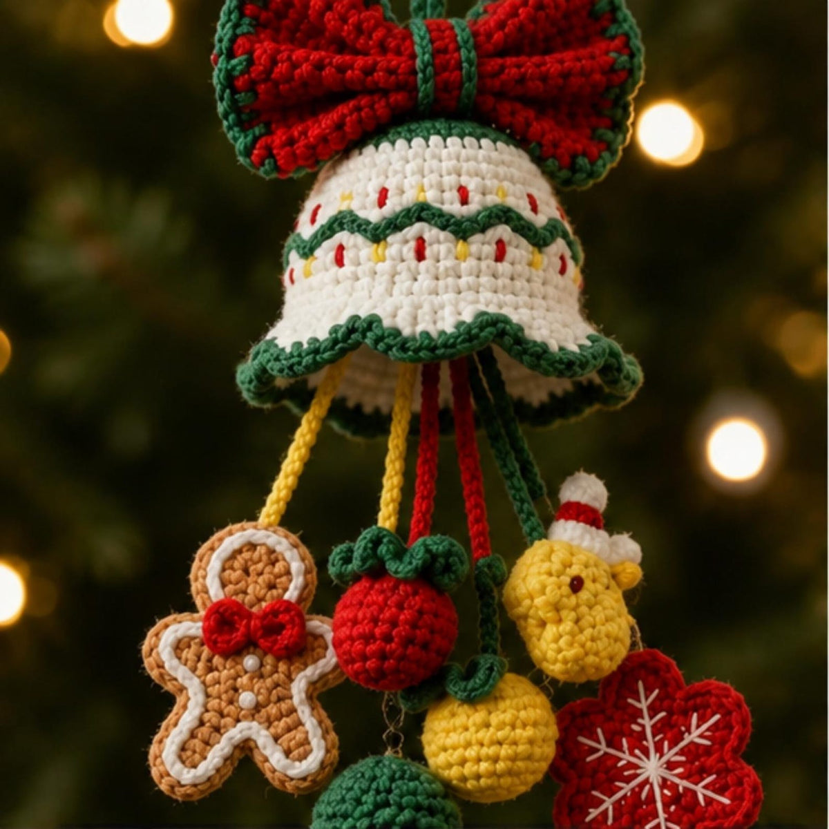 Crochet Christmas Bell Car Ornament, Hanging Charm, Holiday Rearview Mirror Decor, Handmade Gift, Stocking Stuffer Gift for Her,Friend Gift