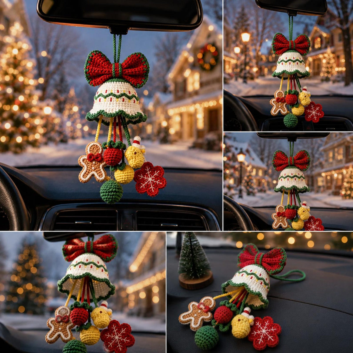 Crochet Christmas Bell Car Ornament, Hanging Charm, Holiday Rearview Mirror Decor, Handmade Gift, Stocking Stuffer Gift for Her,Friend Gift