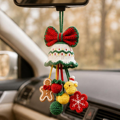 Crochet Christmas Bell Car Ornament, Hanging Charm, Holiday Rearview Mirror Decor, Handmade Gift, Stocking Stuffer Gift for Her,Friend Gift