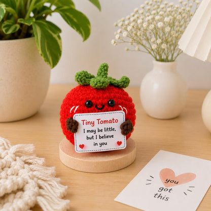 Crochet Tomato Encouragement Gift, Positive Affirmation Desk Decor, Cute Amigurumi Keepsake, Best Friend Coworker Family Graduation Present
