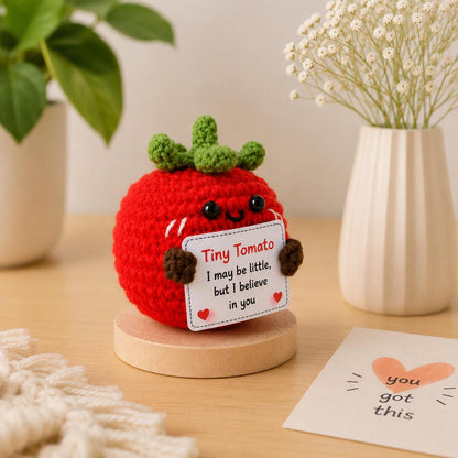 Crochet Tomato Encouragement Gift, Positive Affirmation Desk Decor, Cute Amigurumi Keepsake, Best Friend Coworker Family Graduation Present