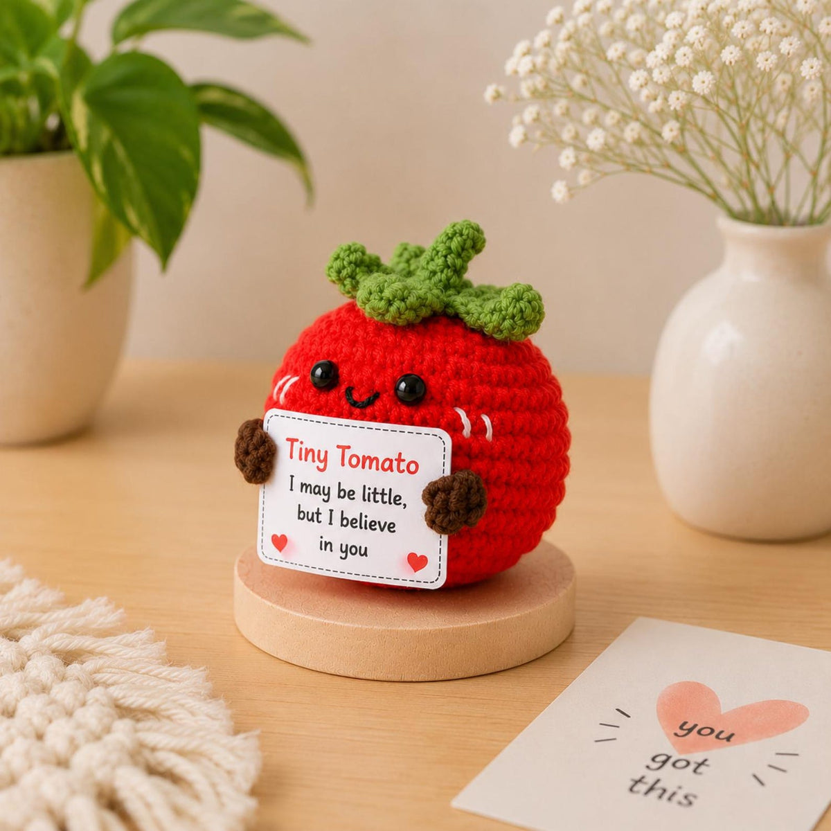 Crochet Tomato Encouragement Gift, Positive Affirmation Desk Decor, Cute Amigurumi Keepsake, Best Friend Coworker Family Graduation Present