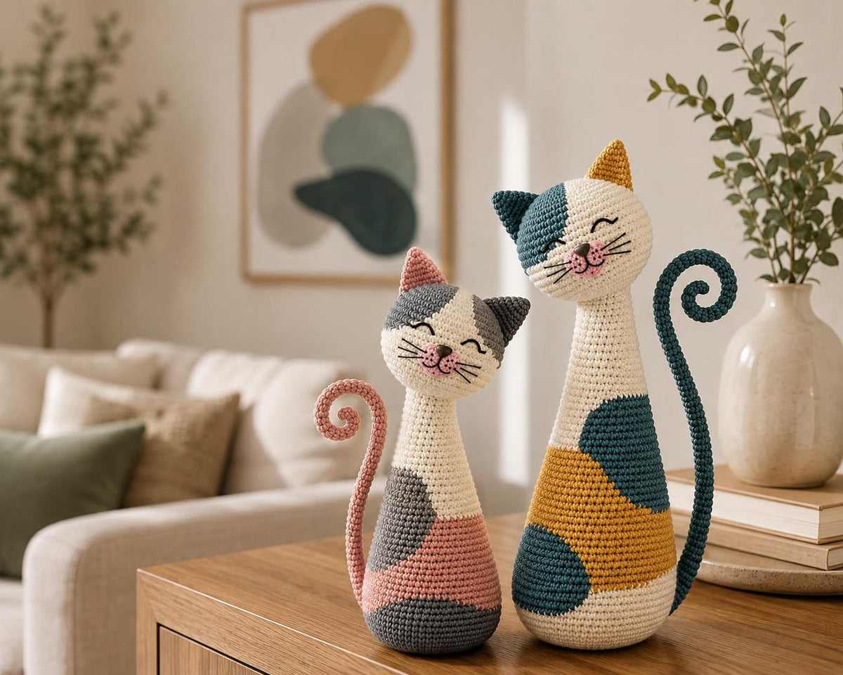 Handmade Crochet Cat Couple, Black White Cat Decor, Cute Cat Shelf Decor, Cat Lover Gift, Wedding Gift, Christmas Home Decor