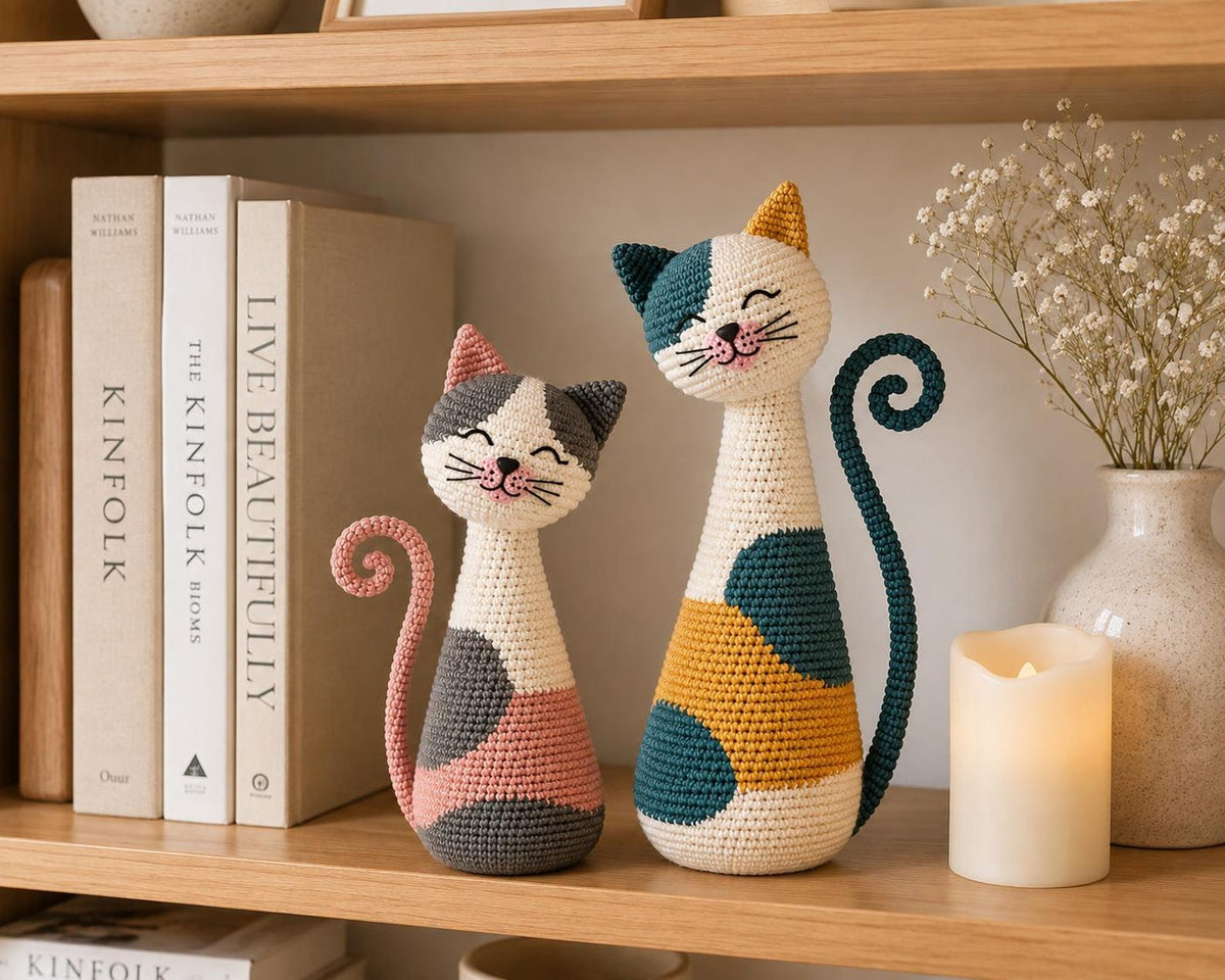 Handmade Crochet Cat Couple, Black White Cat Decor, Cute Cat Shelf Decor, Cat Lover Gift, Wedding Gift, Christmas Home Decor