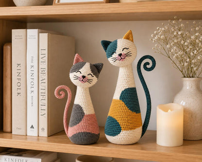 Handmade Crochet Cat Couple, Black White Cat Decor, Cute Cat Shelf Decor, Cat Lover Gift, Wedding Gift, Christmas Home Decor