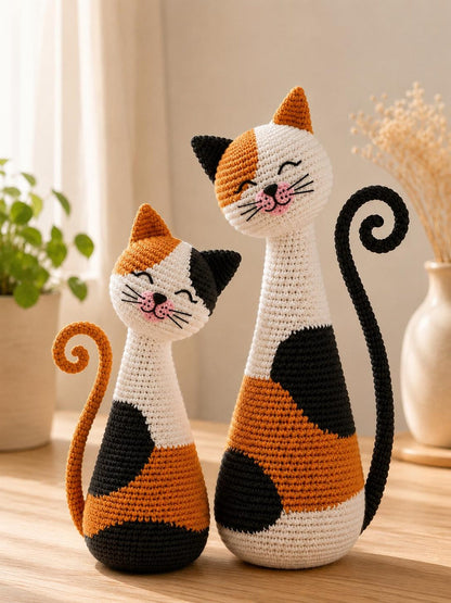 Handmade Crochet Cat Couple, Black White Cat Decor, Cute Cat Shelf Decor, Cat Lover Gift, Wedding Gift, Christmas Home Decor
