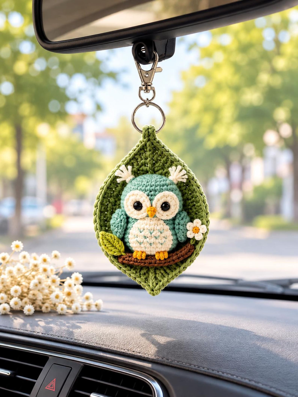 Crochet Animal Leaf Keychain, Owl Cow Tiger Bear Bag Charm, Handmade Car Charm, Cute Woodland Gift, Animal Lover Gift