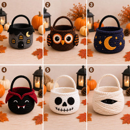 Crochet Halloween Trick or Treat Bag, Handmade Halloween Candy Basket, Spooky Pumpkin Ghost Witch Bag, Kids Halloween Gift