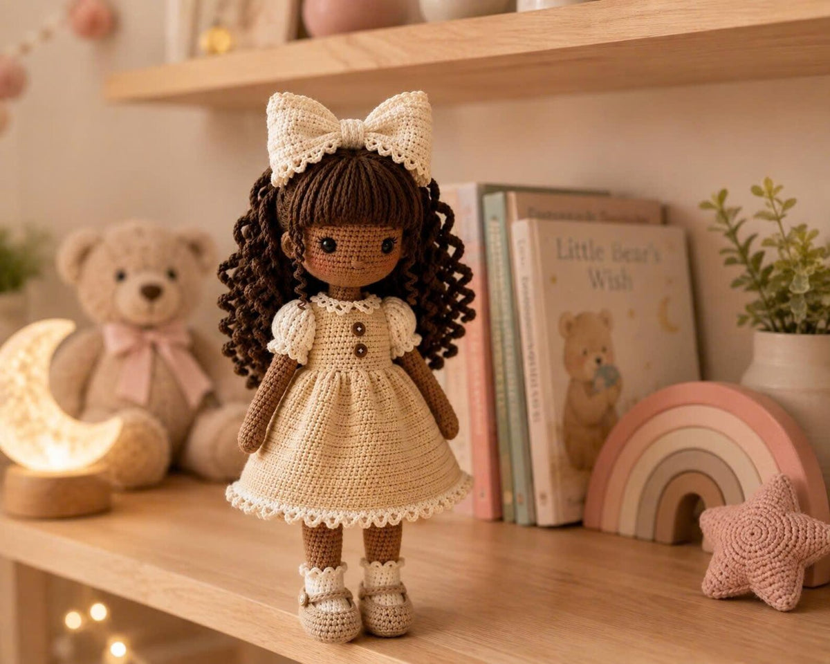 Handmade Crochet Girl Doll, Amigurumi Doll in Dress, Personalized Keepsake Doll, Nursery Room Decor, Baby Shower & Birthday Gift