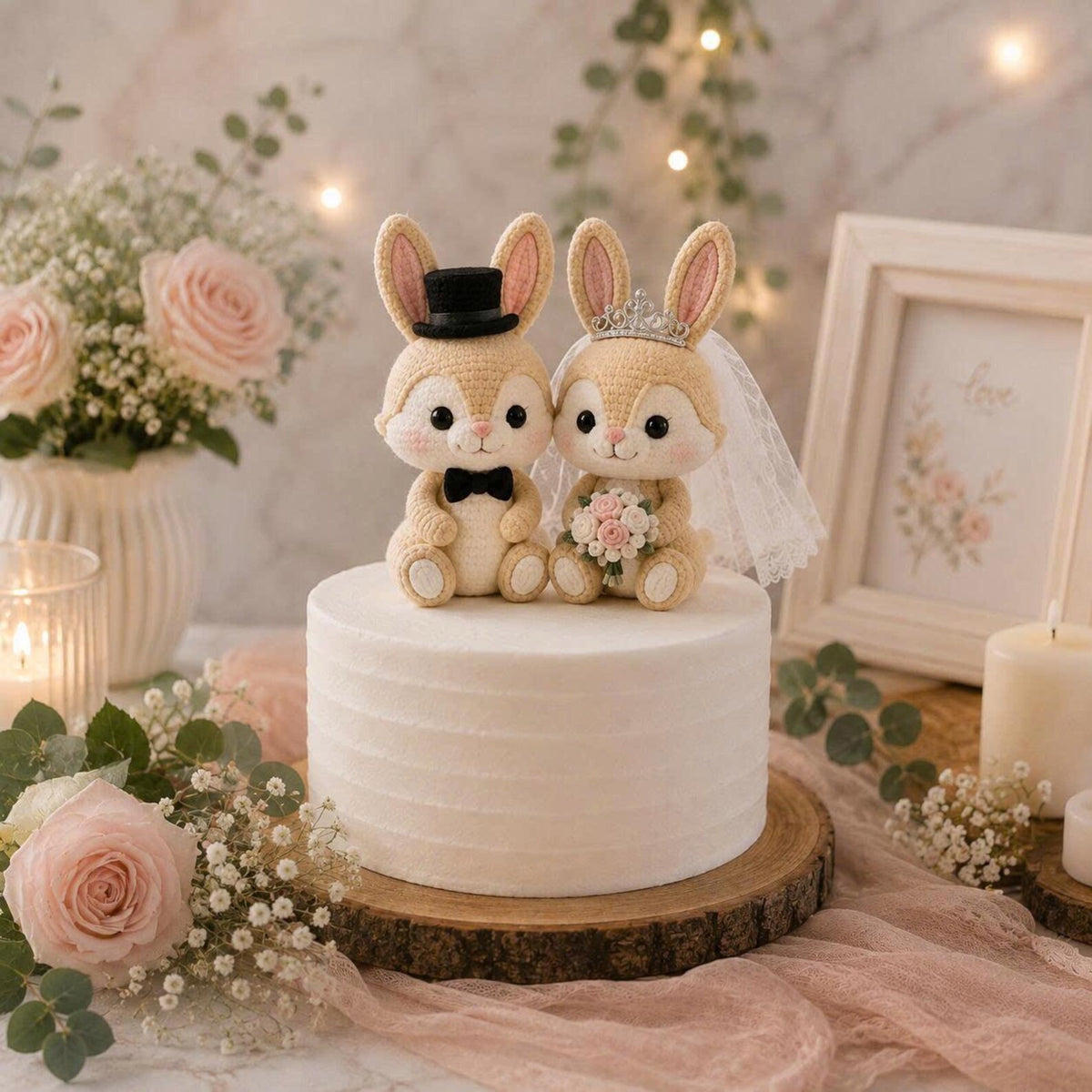 Crochet Bunny Wedding Cake Topper, Bride and Groom Rabbit Couple, Handmade Amigurumi Wedding Decor, Rustic Wedding Gift for Bunny Lovers