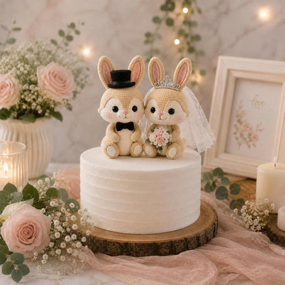 Crochet Bunny Wedding Cake Topper, Bride and Groom Rabbit Couple, Handmade Amigurumi Wedding Decor, Rustic Wedding Gift for Bunny Lovers