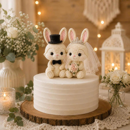 Crochet Bunny Wedding Cake Topper, Bride and Groom Rabbit Couple, Handmade Amigurumi Wedding Decor, Rustic Wedding Gift for Bunny Lovers