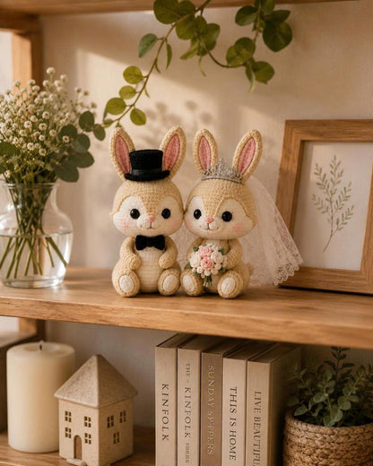 Crochet Bunny Wedding Cake Topper, Bride and Groom Rabbit Couple, Handmade Amigurumi Wedding Decor, Rustic Wedding Gift for Bunny Lovers
