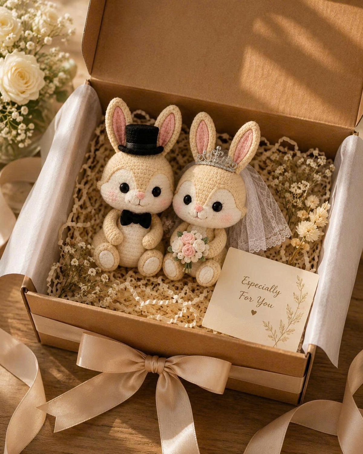 Crochet Bunny Wedding Cake Topper, Bride and Groom Rabbit Couple, Handmade Amigurumi Wedding Decor, Rustic Wedding Gift for Bunny Lovers