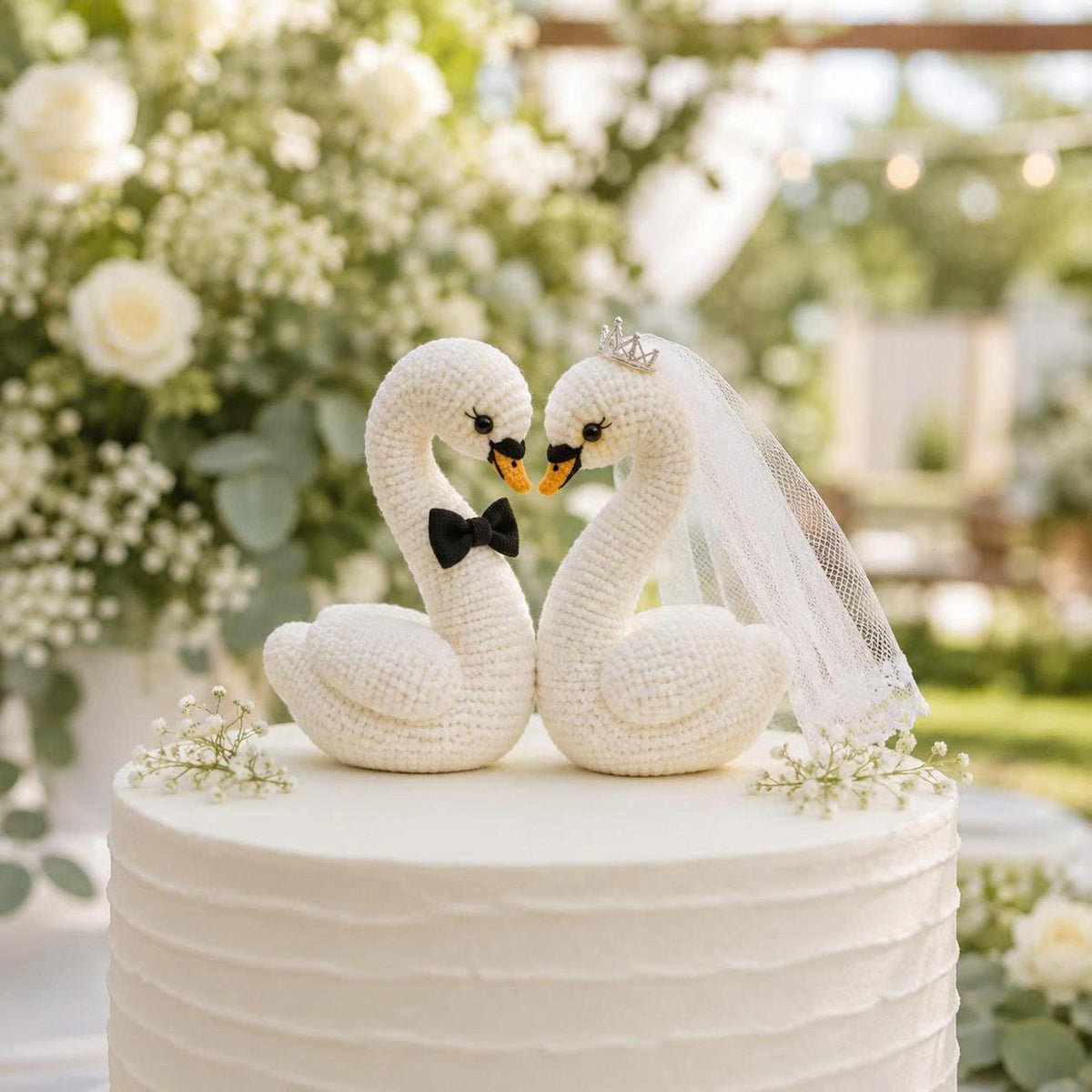 Crochet Swan Wedding Cake Topper, Bride and Groom Swan Couple, Handmade Amigurumi Wedding Decor, Rustic Wedding Gift, Wedding Keepsake