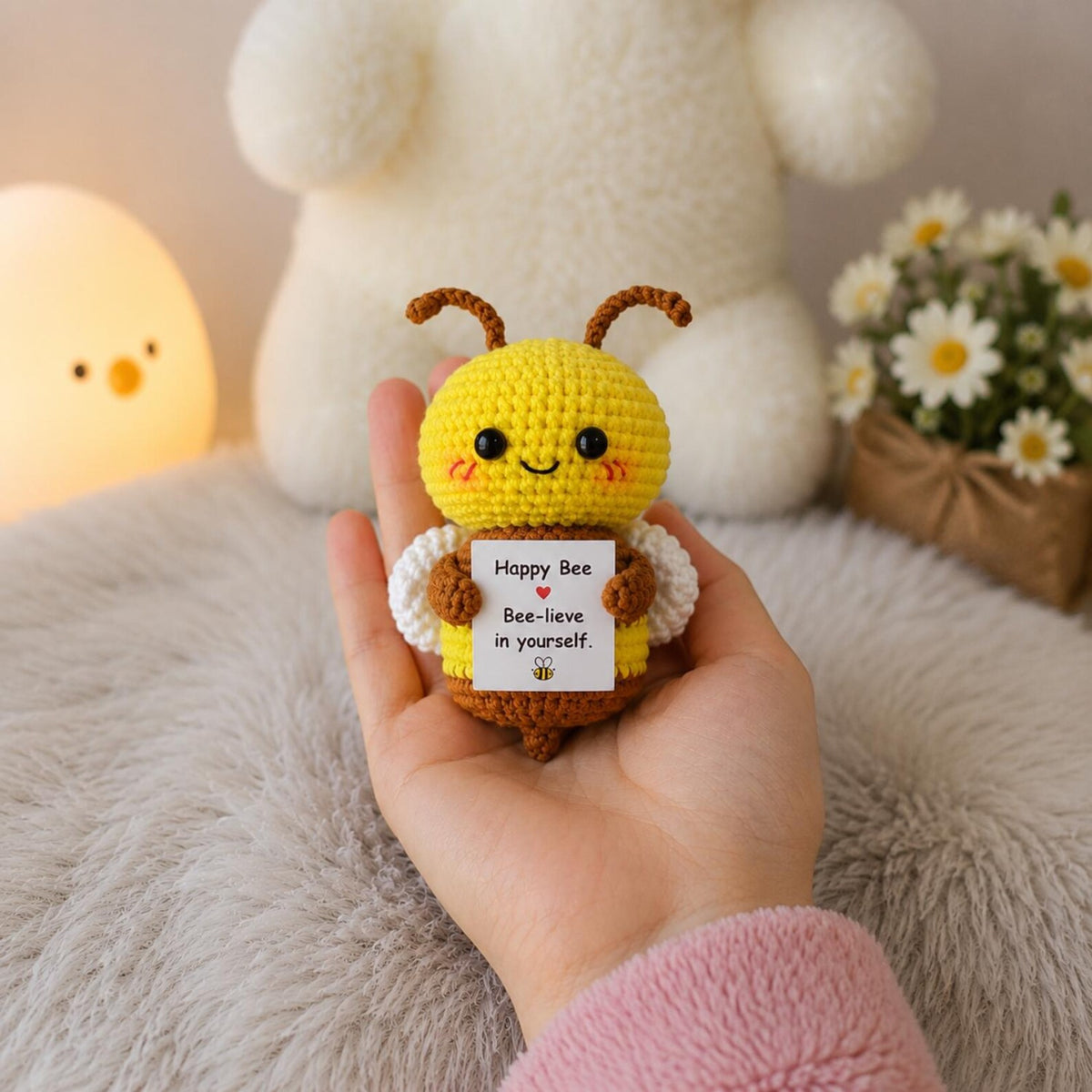 Crochet Bee Gift, Positive Message Plush, Cute Encouragement Keepsake, Friendship Birthday Gift for Student Teacher,Christmas Present
