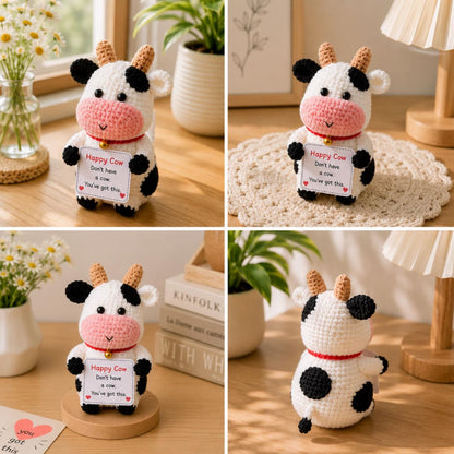 Crochet Cow Gift, Cute Encouragement Plush, Positive Message Keepsake, Cow Lover Birthday Gift for Friend Coworker Student Teacher