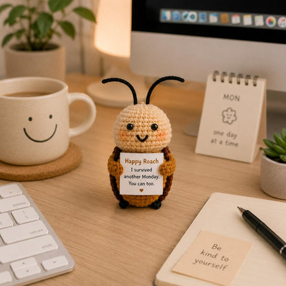 Crochet Roach Gift, Funny Encouragement Plush, Monday Survival Desk Buddy, Positive Humor Gift for Coworker Friend Student Office