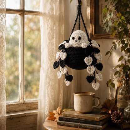 Crochet Ghost Heart Vine Plant Car Hanging, Halloween Car Mirror Hanging, Spooky Car Charm, Cute Car Accessory Decor, Plant Lover Gift