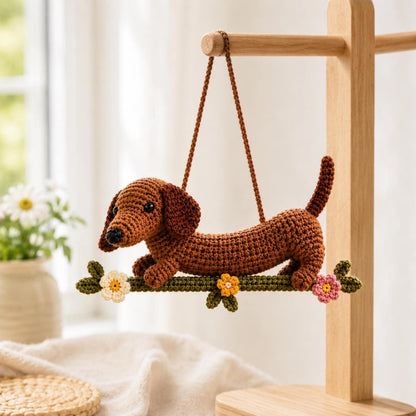 Crochet Dachshund Car Accessories | Wiener Dog Rearview Mirror Hanger | Sausage Dog Ornament | Amigurumi Dog Plush | New Car Gift for Her