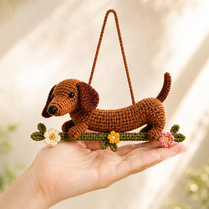 Crochet Dachshund Car Accessories | Wiener Dog Rearview Mirror Hanger | Sausage Dog Ornament | Amigurumi Dog Plush | New Car Gift for Her