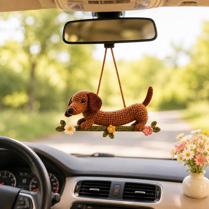Crochet Dachshund Car Accessories | Wiener Dog Rearview Mirror Hanger | Sausage Dog Ornament | Amigurumi Dog Plush | New Car Gift for Her