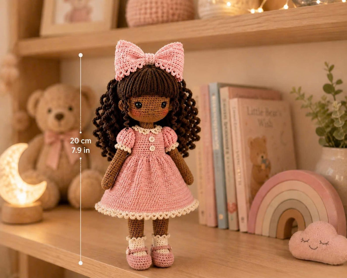 Handmade Crochet Girl Doll, Amigurumi Doll in Dress, Personalized Keepsake Doll, Nursery Room Decor, Baby Shower & Birthday Gift