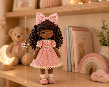 Handmade Crochet Girl Doll, Amigurumi Doll in Dress, Personalized Keepsake Doll, Nursery Room Decor, Baby Shower & Birthday Gift