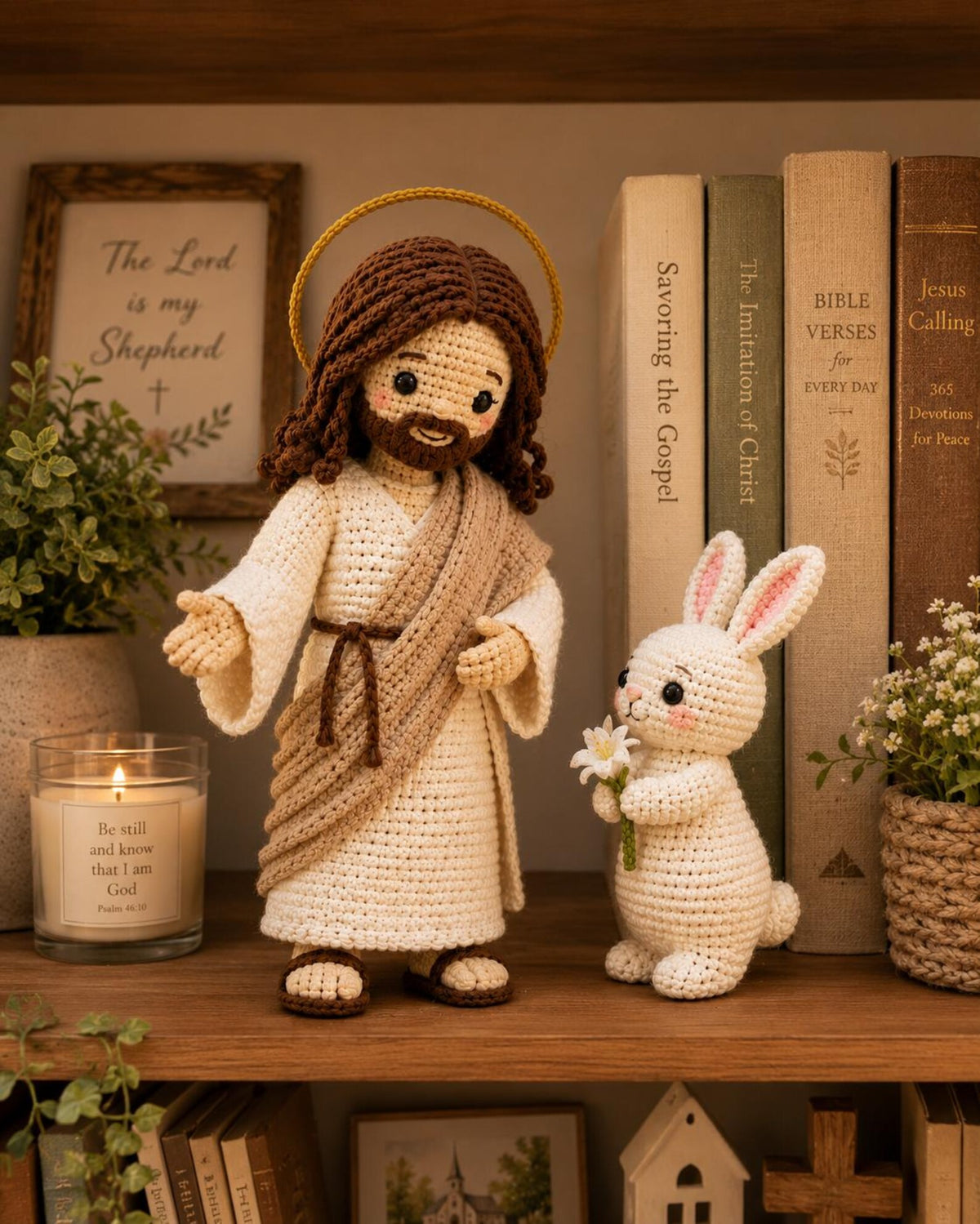 Crochet Jesus and Easter Bunny, Handmade Christian Easter Decor, He Is Risen Gift, Religious Amigurumi, Faith Gift, Spring Decor