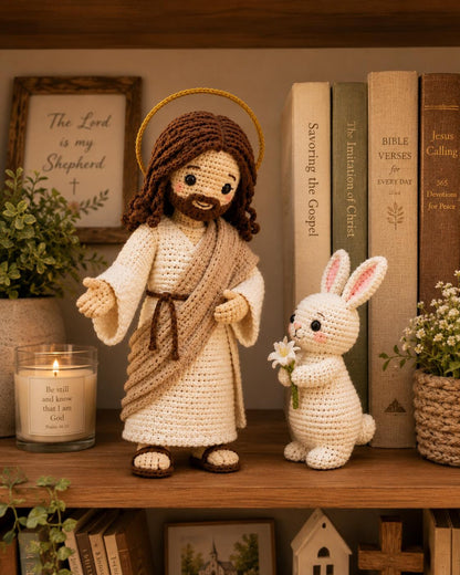 Crochet Jesus and Easter Bunny, Handmade Christian Easter Decor, He Is Risen Gift, Religious Amigurumi, Faith Gift, Spring Decor