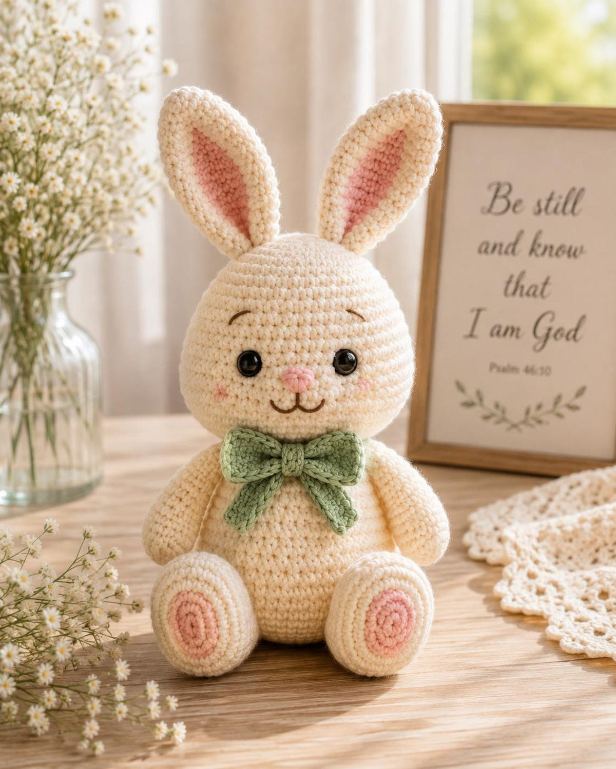 Crochet Easter Bunny and He Is Risen Egg, Christian Easter Decor, Handmade Religious Amigurumi, Resurrection Gift, Faith Easter Gift