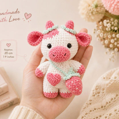 Cute Crochet Cow Plush, Handmade Amigurumi Cow, Pink Cow Stuffed Animal, Nursery Decor, Baby Shower Gift, Cute Farm Animal Gift