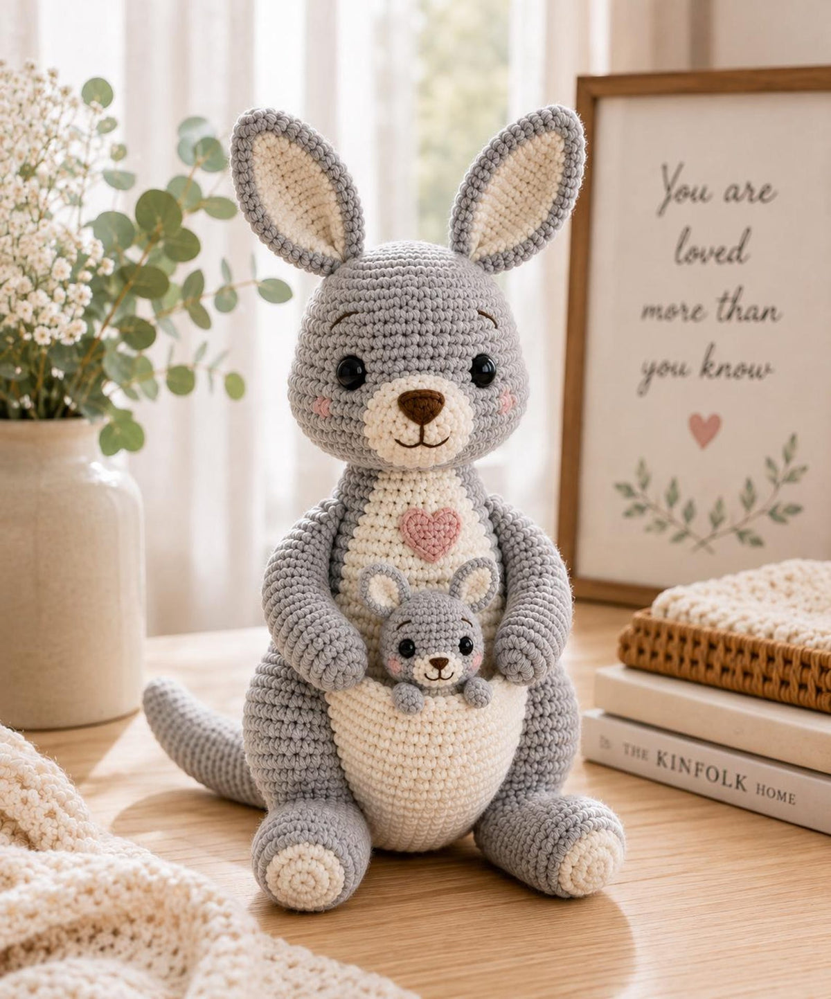 Crochet Kangaroo with Baby, Handmade Kangaroo Amigurumi, Mother and Baby Plush, Australian Animal Gift, Nursery Decor, Baby Shower Gift