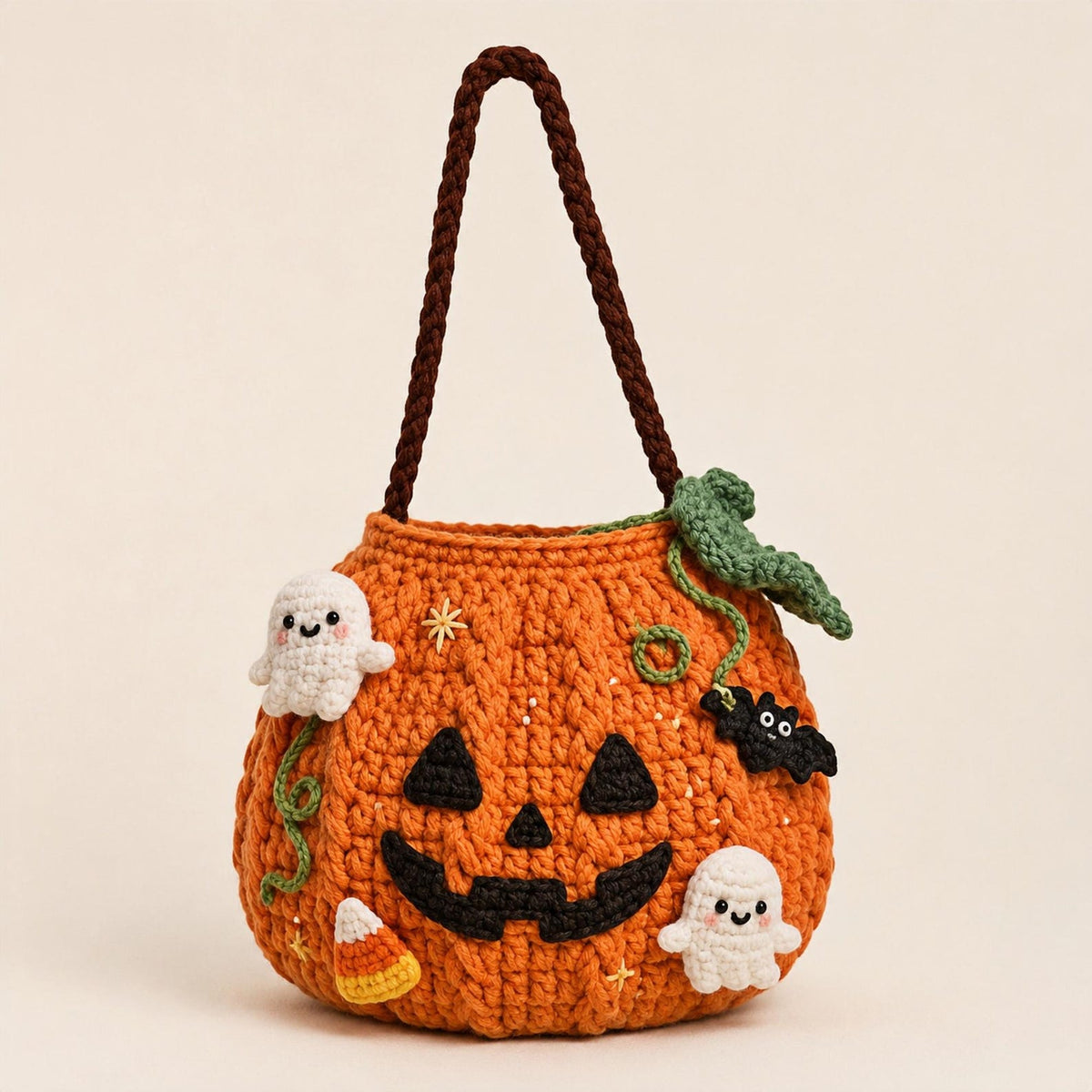 Handmade Crochet Halloween Pumpkin Candy Bag, Kids Trick or Treat Bag, Witch Hat Pumpkin Purse, Halloween Gift for Children