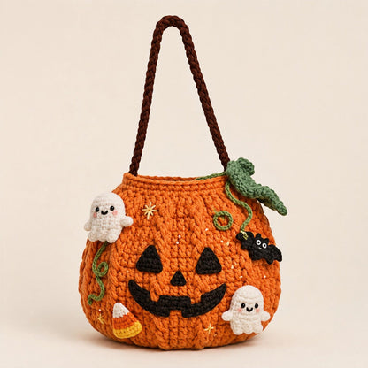 Handmade Crochet Halloween Pumpkin Candy Bag, Kids Trick or Treat Bag, Witch Hat Pumpkin Purse, Halloween Gift for Children