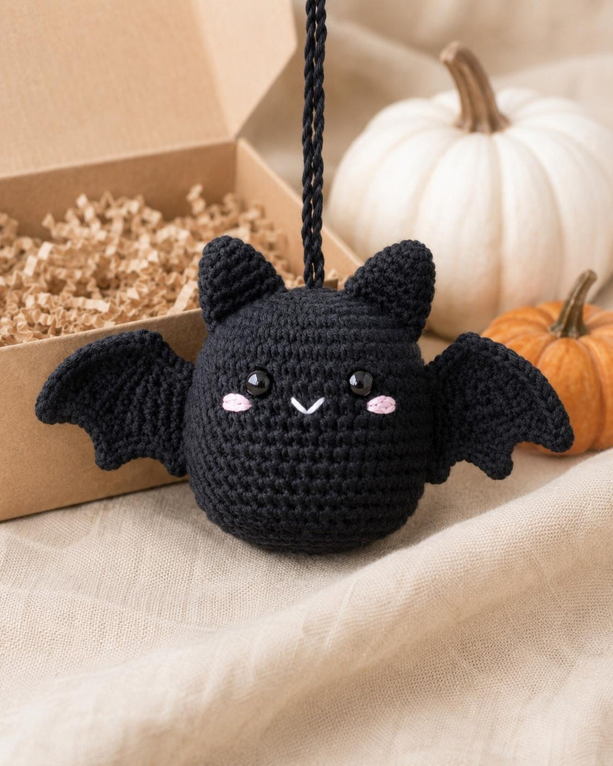 Crochet Bat Car Rearview Mirror Hanging Ornament, Cute Spooky Halloween Car Accessories, Handmade Amigurumi Bat Decor, New Driver Gift
