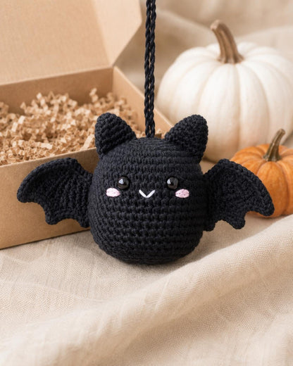 Crochet Bat Car Rearview Mirror Hanging Ornament, Cute Spooky Halloween Car Accessories, Handmade Amigurumi Bat Decor, New Driver Gift