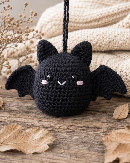 Crochet Bat Car Rearview Mirror Hanging Ornament, Cute Spooky Halloween Car Accessories, Handmade Amigurumi Bat Decor, New Driver Gift