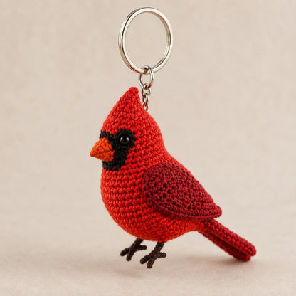 Crochet Cardinal Car Charm, Red Bird Rearview Mirror Accessory, Handmade Amigurumi Cardinal Keychain, Memorial Bird Lover Gift, Bag Charm