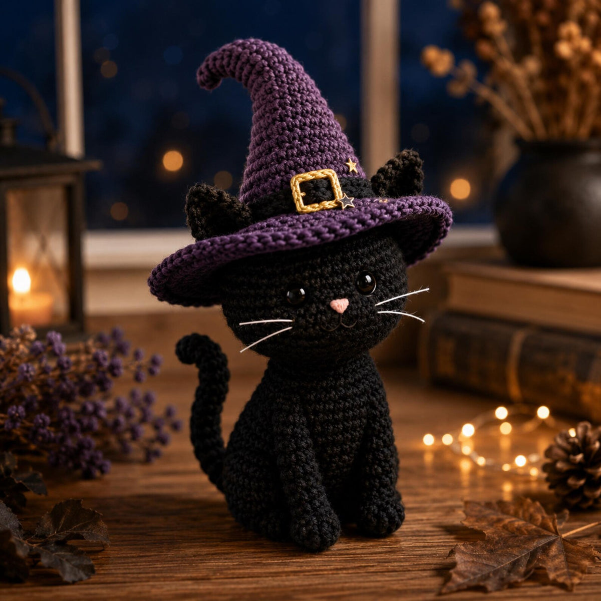 Handmade Crochet Witch Cat Amigurumi, Halloween Bat Kitten Plush, Spooky Halloween Decor, Witchy Cat Lover Gift, Cute Fall Home Decor