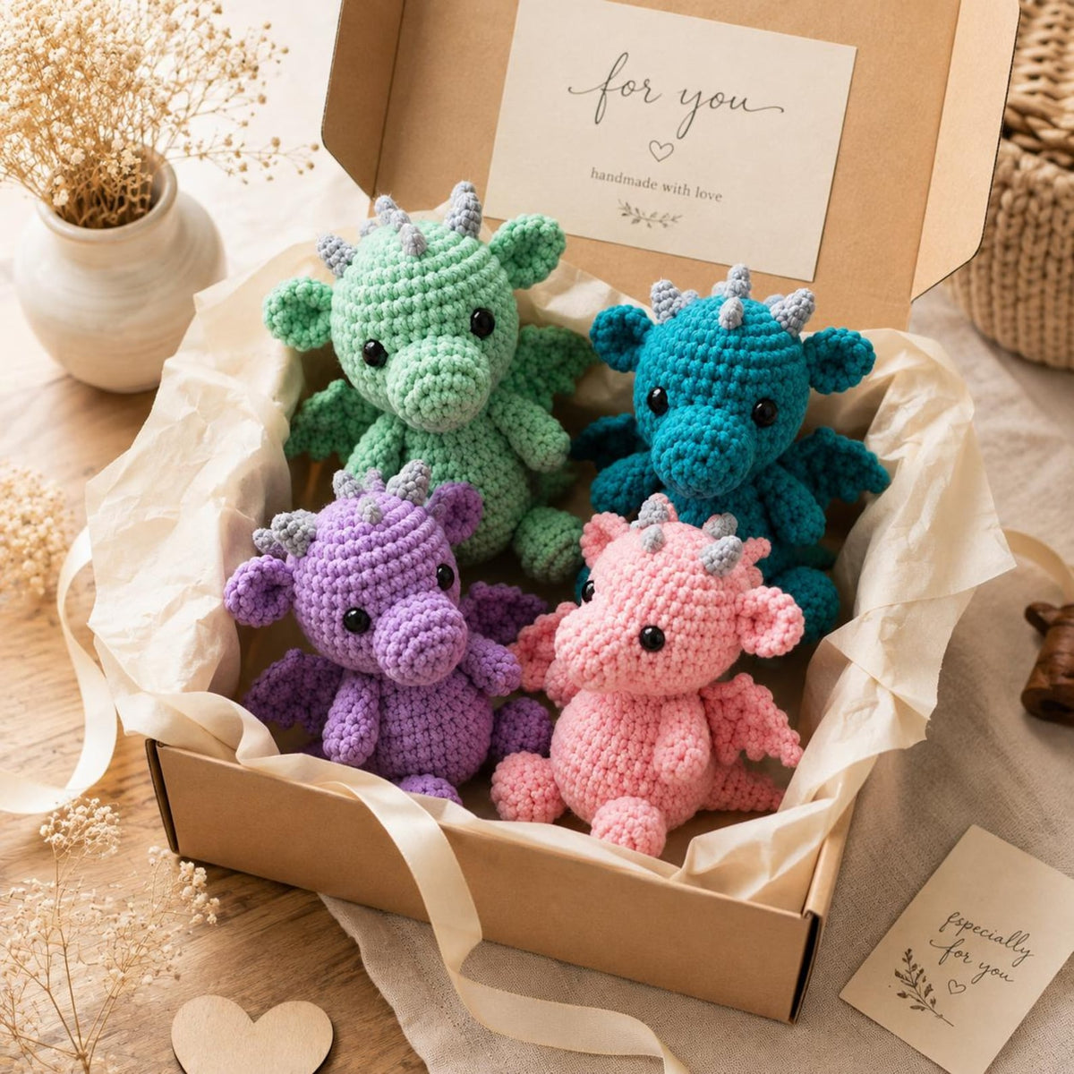 Crochet Dragon Set, Amigurumi Fantasy Plush, Small Handmade Dragon Toy, Cute Nursery Decor, Baby Shower Gift, Pocket Pet, Dragon Lover Gift