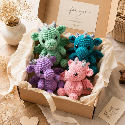 Crochet Dragon Set, Amigurumi Fantasy Plush, Small Handmade Dragon Toy, Cute Nursery Decor, Baby Shower Gift, Pocket Pet, Dragon Lover Gift